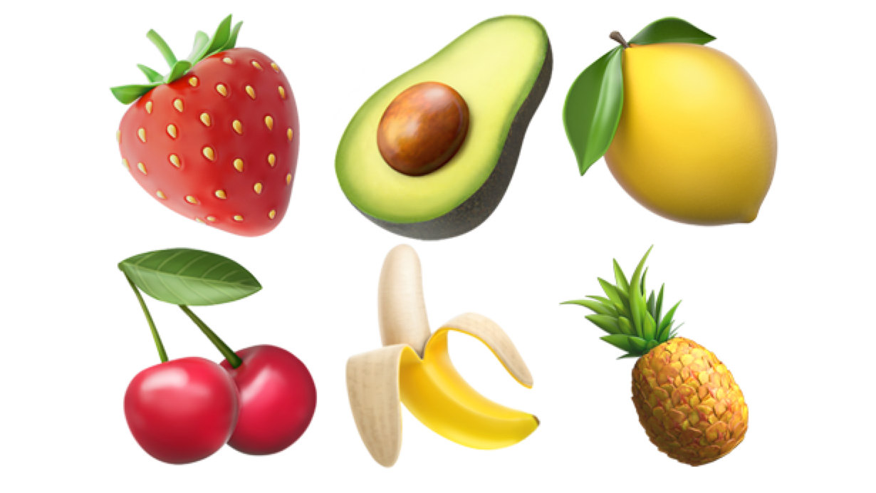 Strawberry, Avocado, Lemon, Cherries, Banana, Pineapple emojis